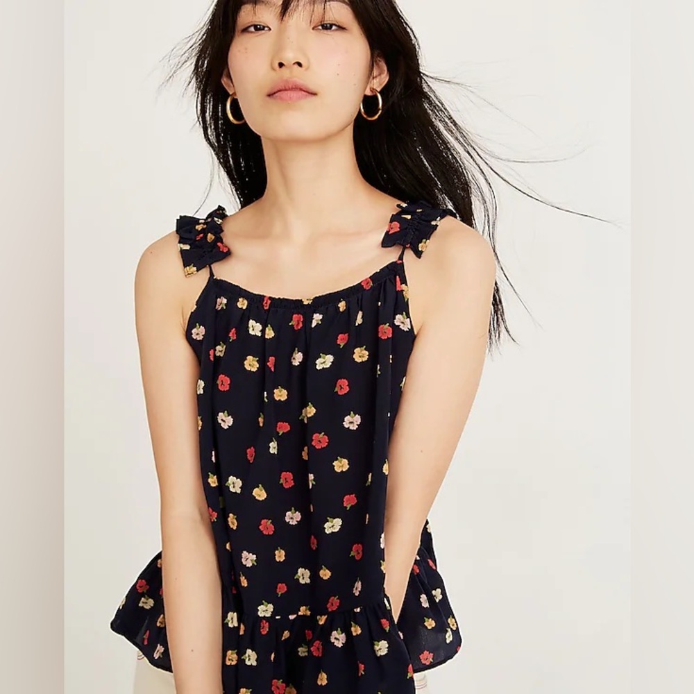 Madewell Silk Ruffle-Strap Cami Top in Confetti Floral, size 10